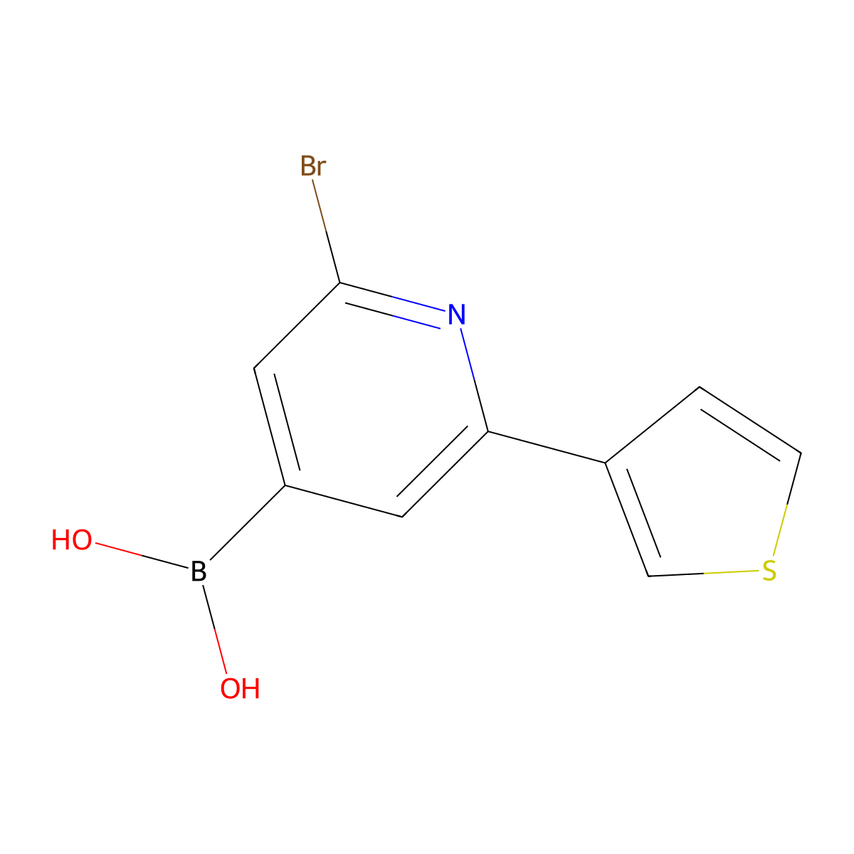 (2-Bromo-6-(thiophen-3-yl)pyridin-4-yl)boronic acid molecular structure, CAS 2225179-71-3