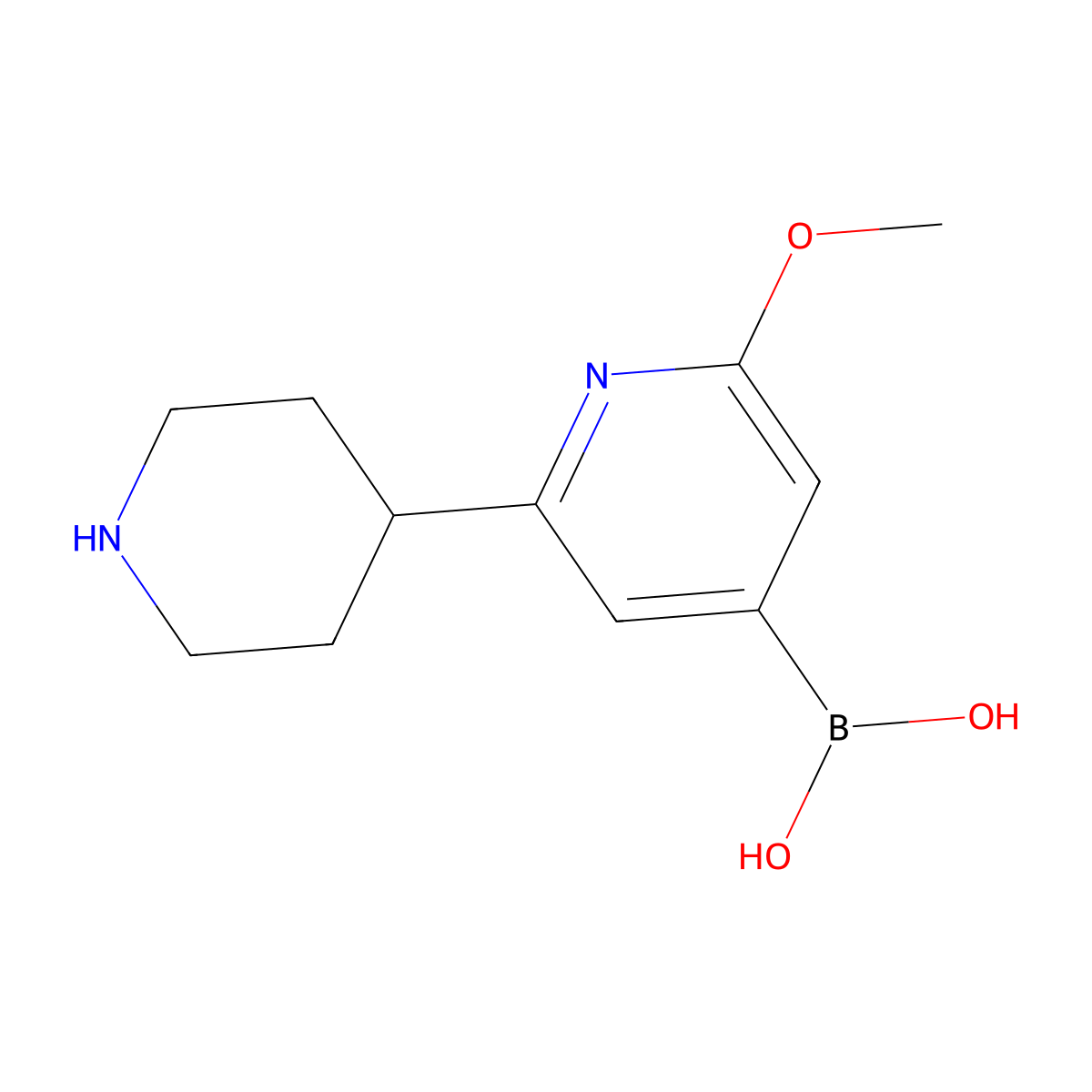 (2-Methoxy-6-(piperidin-4-yl)pyridin-4-yl)boronic acid molecular structure, CAS 2225179-72-4