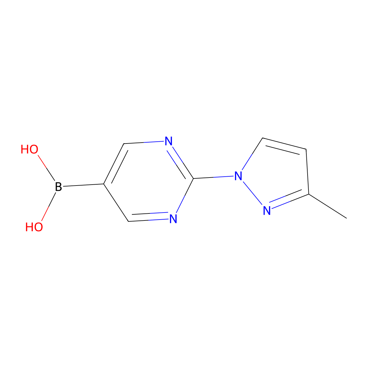 (2-(3-Methyl-1H-pyrazol-1-yl)pyrimidin-5-yl)boronic acid molecular structure, CAS 2225179-77-9