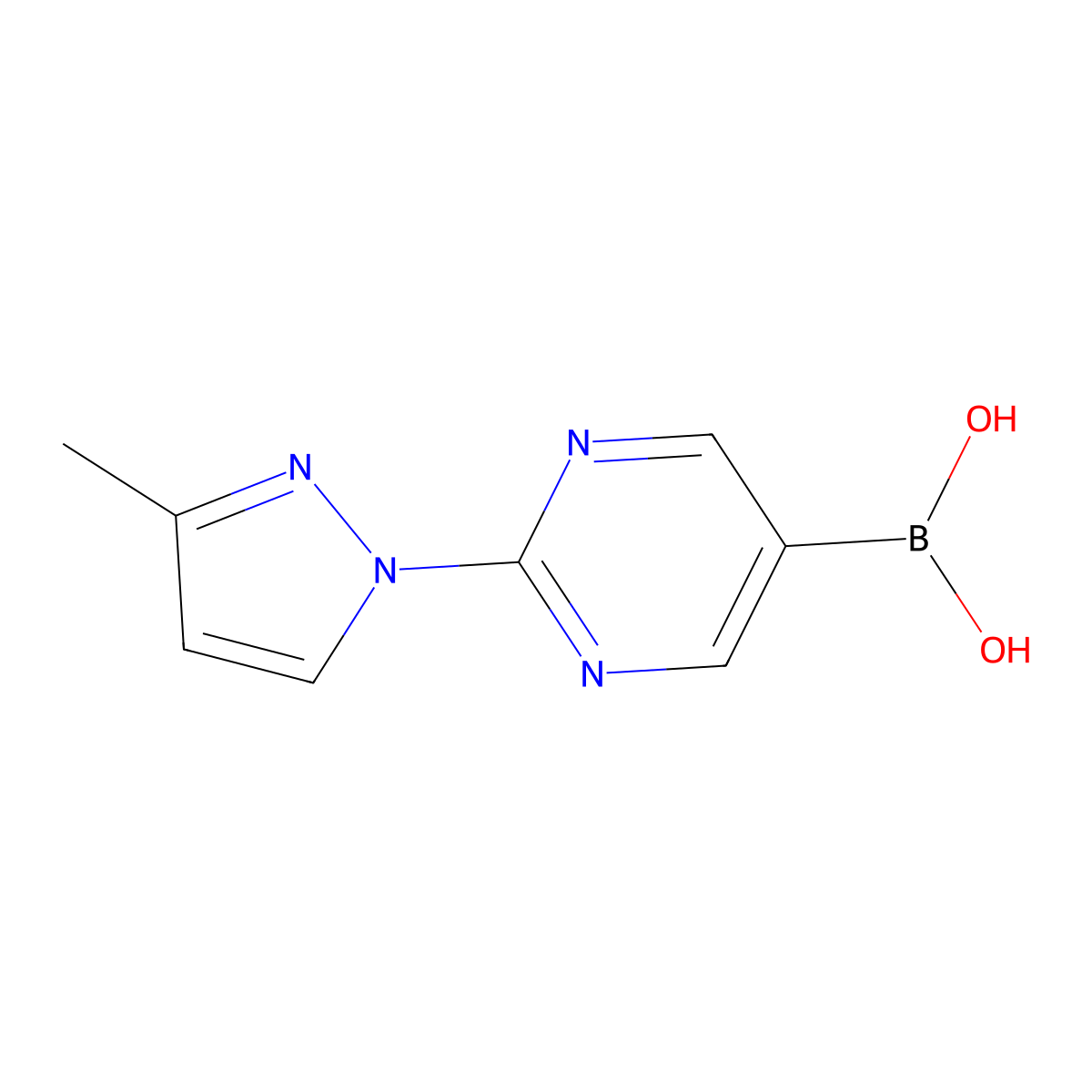 (2-(3-Methyl-1H-pyrazol-1-yl)pyrimidin-5-yl)boronic acid molecular structure, CAS 2225179-77-9