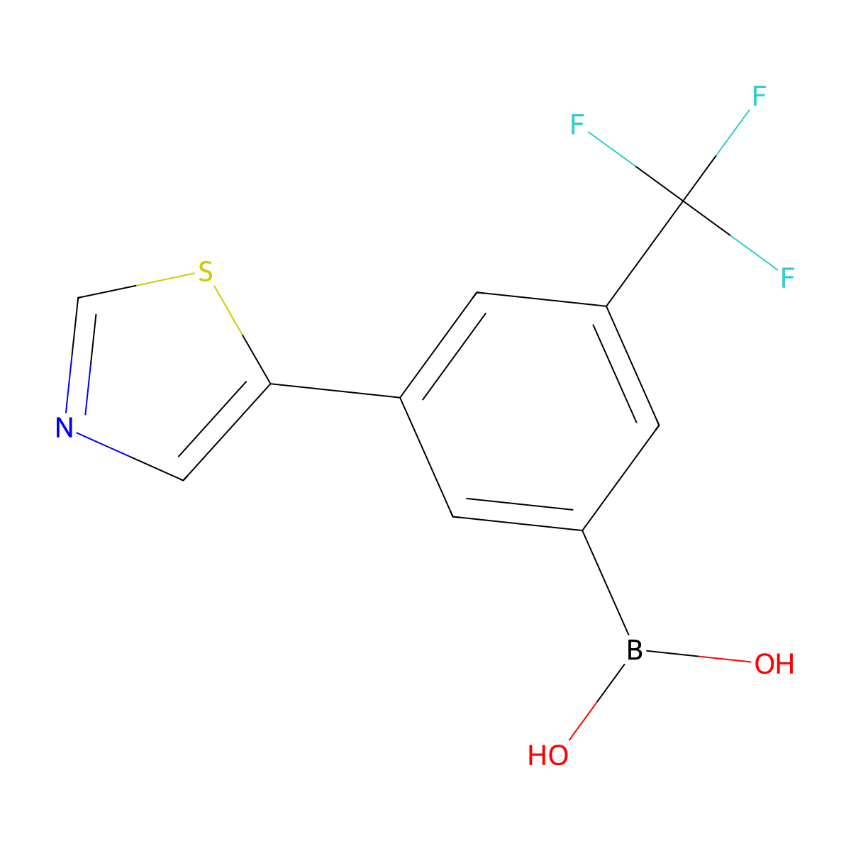 (3-(Thiazol-5-yl)-5-(trifluoromethyl)phenyl)boronic acid molecular structure, CAS 2225179-79-1