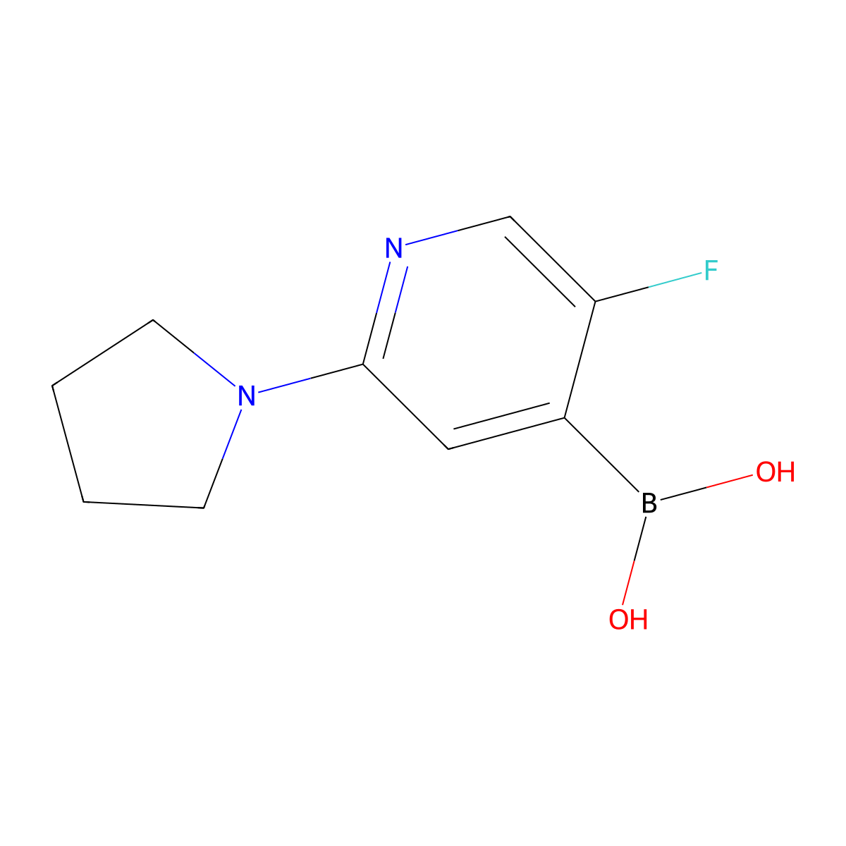 5-Fluoro-2-(pyrrolidin-1-yl)pyridine-4-boronic acid molecular structure, CAS 2225180-42-5