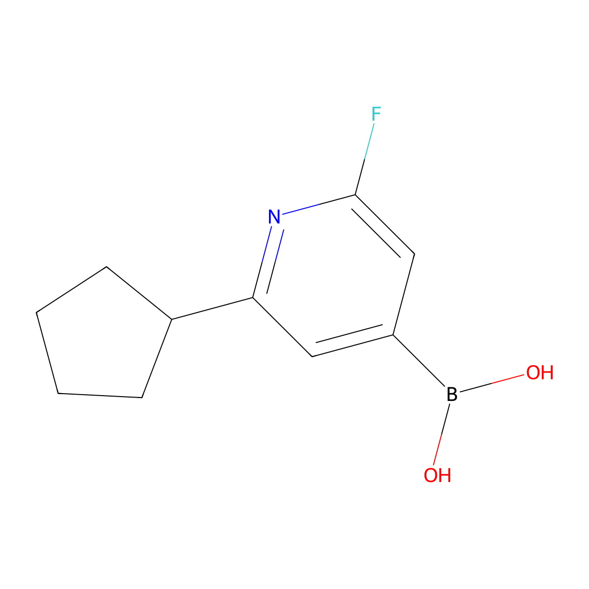 (2-Cyclopentyl-6-fluoropyridin-4-yl)boronic acid molecular structure, CAS 2225180-44-7