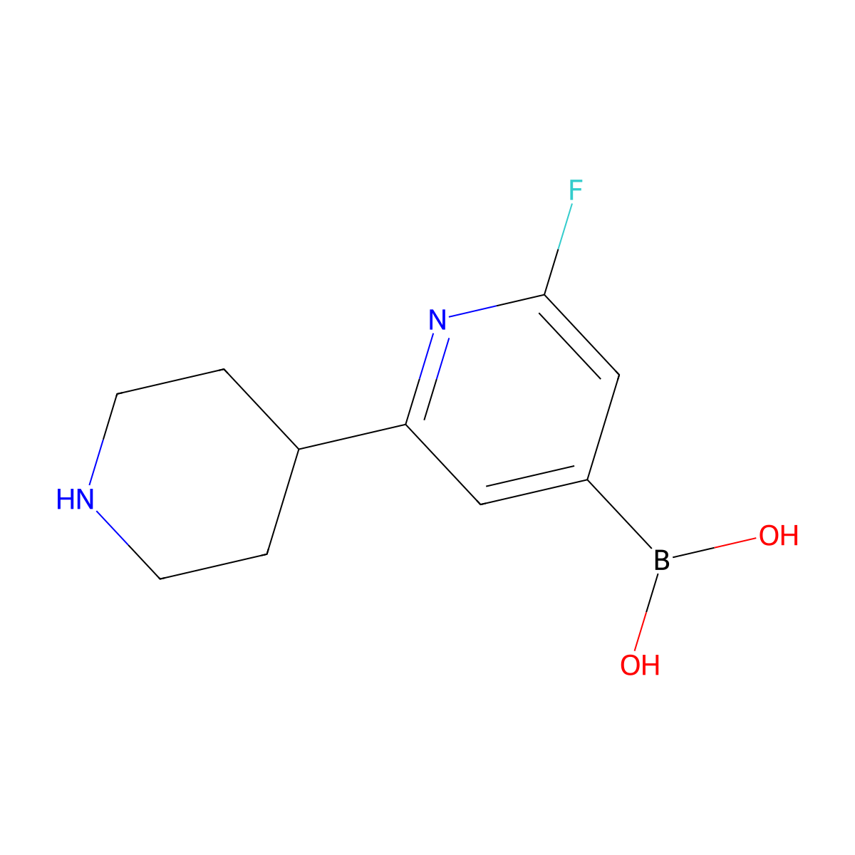 (2-Fluoro-6-(piperidin-4-yl)pyridin-4-yl)boronic acid molecular structure, CAS 2225180-45-8