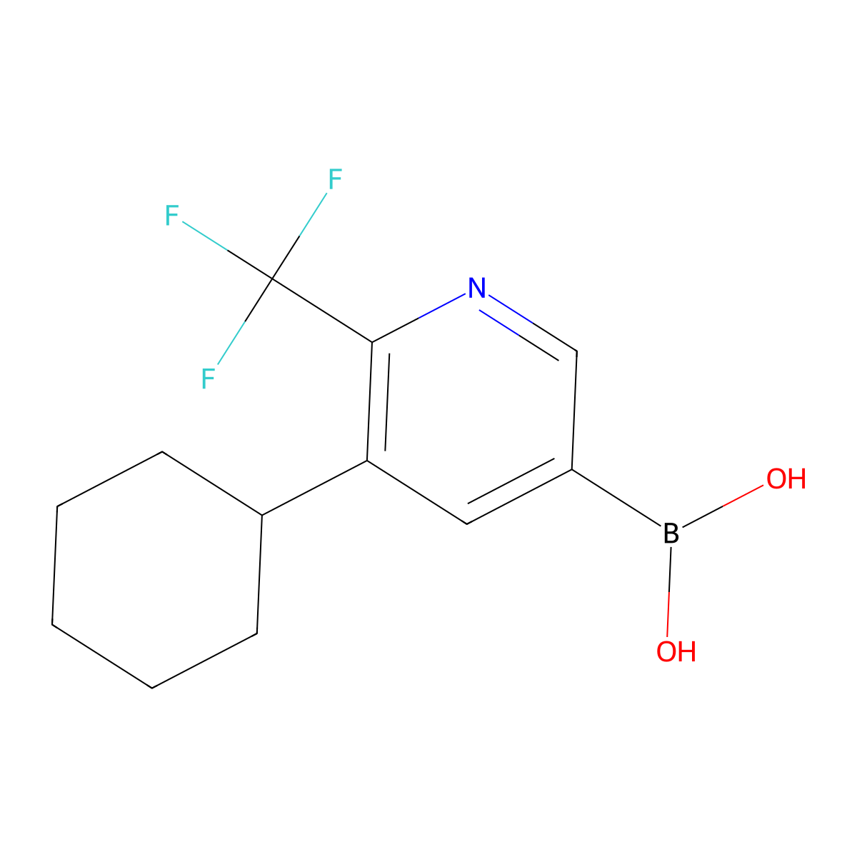 (5-Cyclohexyl-6-(trifluoromethyl)pyridin-3-yl)boronic acid molecular structure, CAS 2225180-49-2