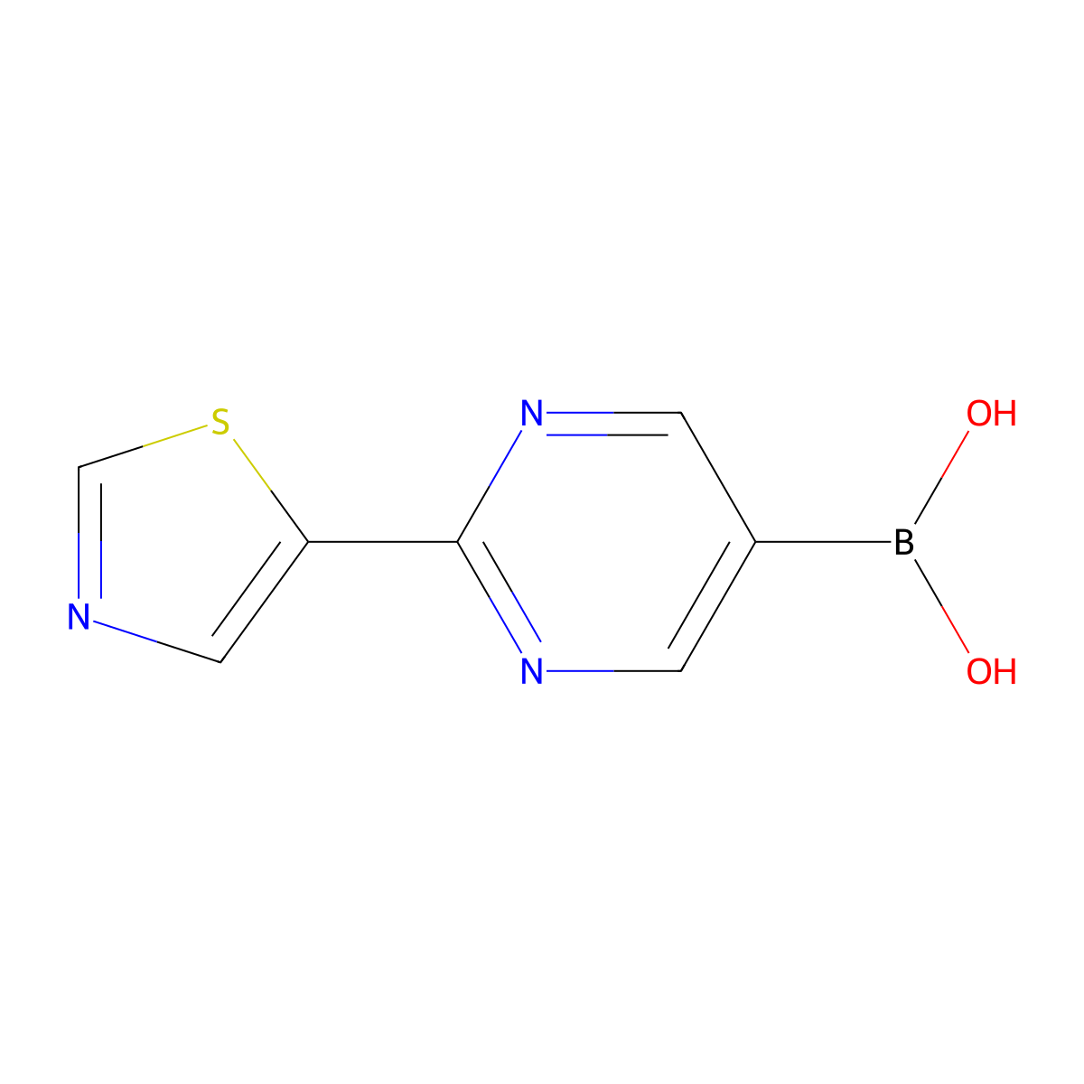 (2-(Thiazol-5-yl)pyrimidin-5-yl)boronic acid molecular structure, CAS 2225180-55-0