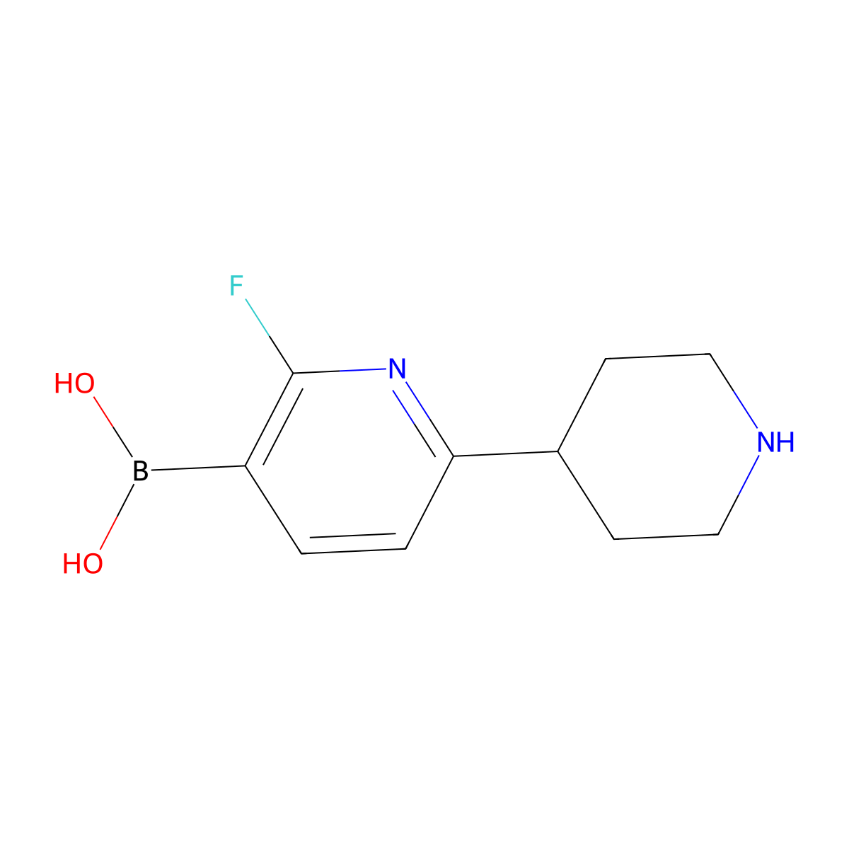 (2-Fluoro-6-(piperidin-4-yl)pyridin-3-yl)boronic acid molecular structure, CAS 2225180-58-3