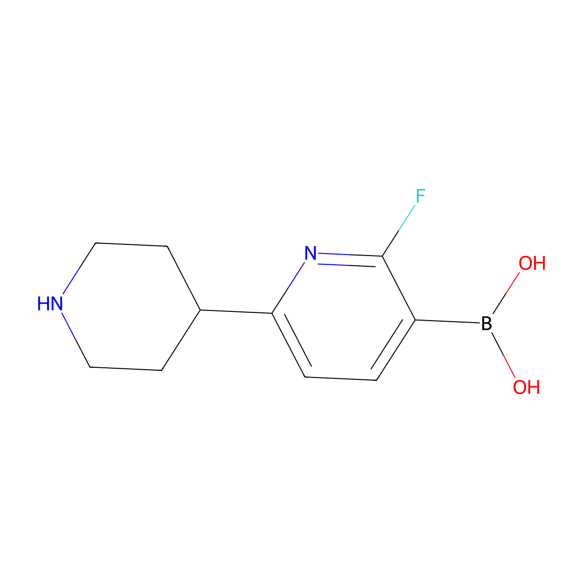(2-Fluoro-6-(piperidin-4-yl)pyridin-3-yl)boronic acid molecular structure, CAS 2225180-58-3
