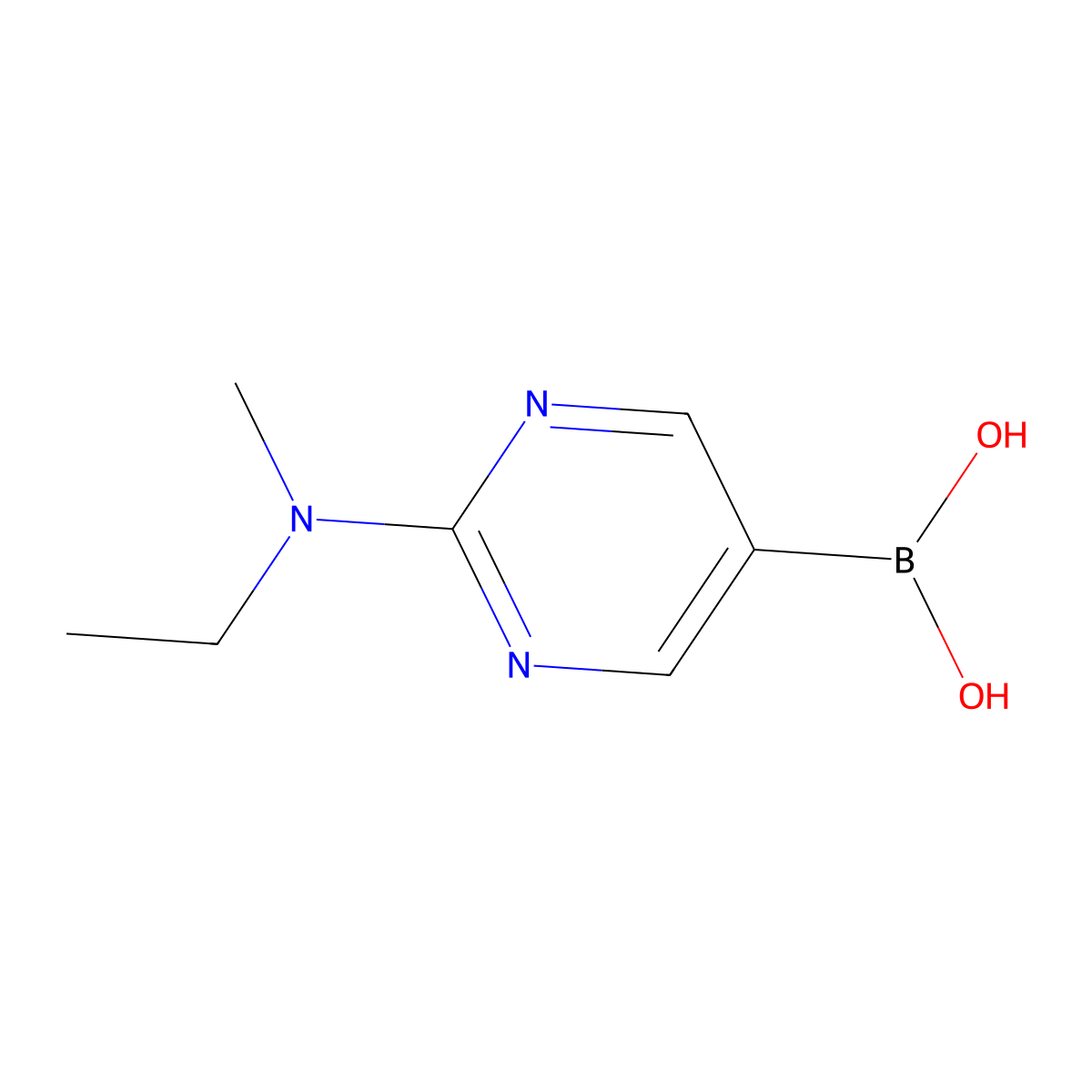 (2-(Ethyl(methyl)amino)pyrimidin-5-yl)boronic acid molecular structure, CAS 2225180-60-7