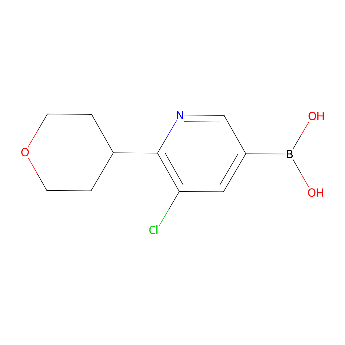 5-Chloro-6-(4-tetrahydropyranyl)pyridine-3-boronic acid molecular structure, CAS 2225180-69-6