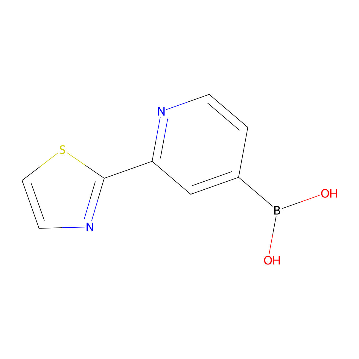 (2-(Thiazol-2-yl)pyridin-4-yl)boronic acid molecular structure, CAS 2225180-74-3