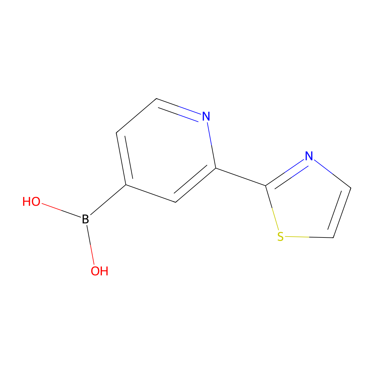 (2-(Thiazol-2-yl)pyridin-4-yl)boronic acid molecular structure, CAS 2225180-74-3