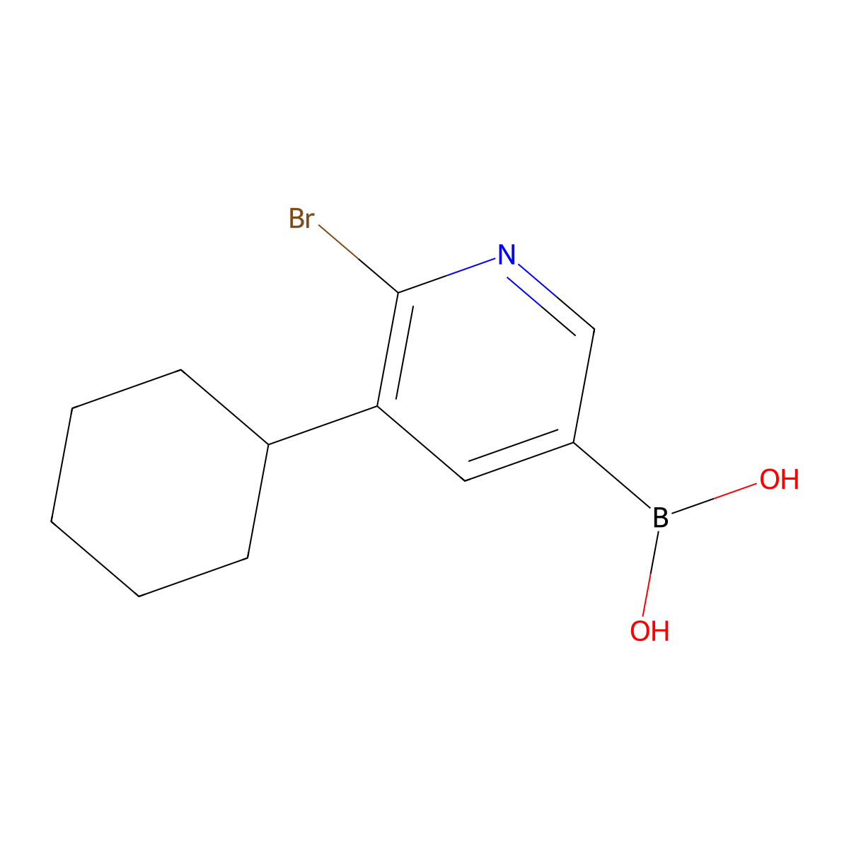 6-Bromo-5-(cyclohexyl)pyridine-3-boronic acid molecular structure, CAS 2225180-77-6