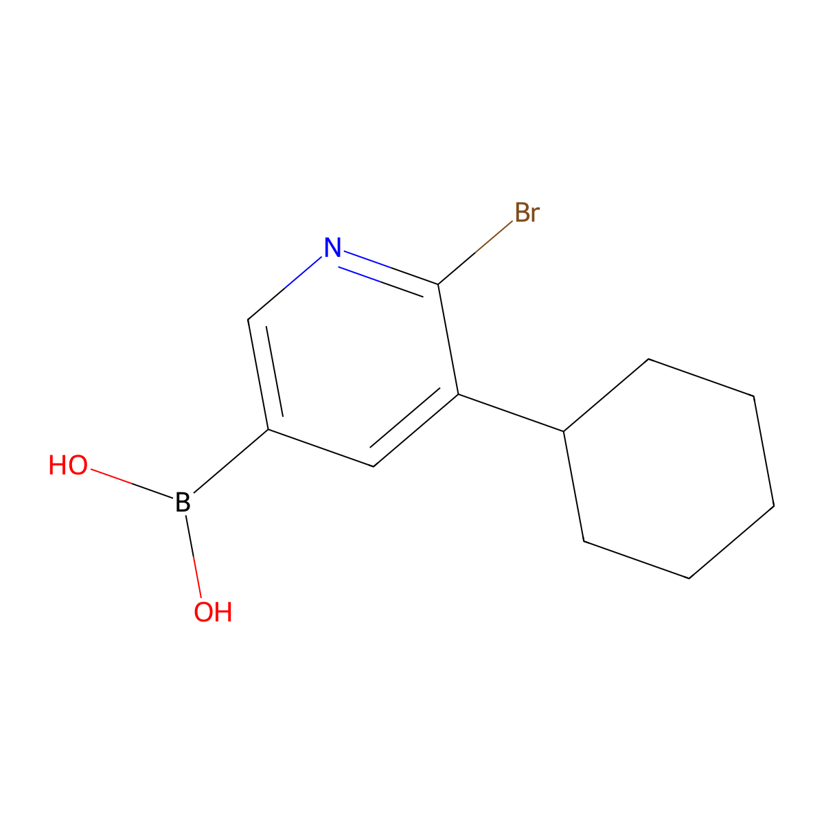 6-Bromo-5-(cyclohexyl)pyridine-3-boronic acid molecular structure, CAS 2225180-77-6