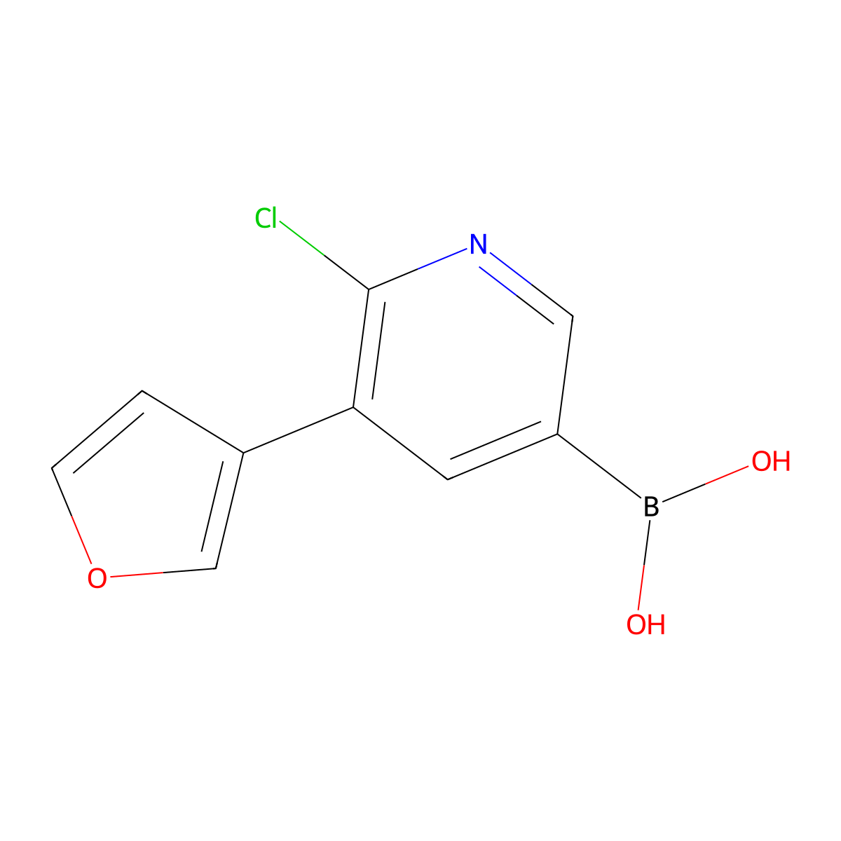 6-Chloro-5-(3-furyl)pyridine-3-boronic acid molecular structure, CAS 2225180-79-8