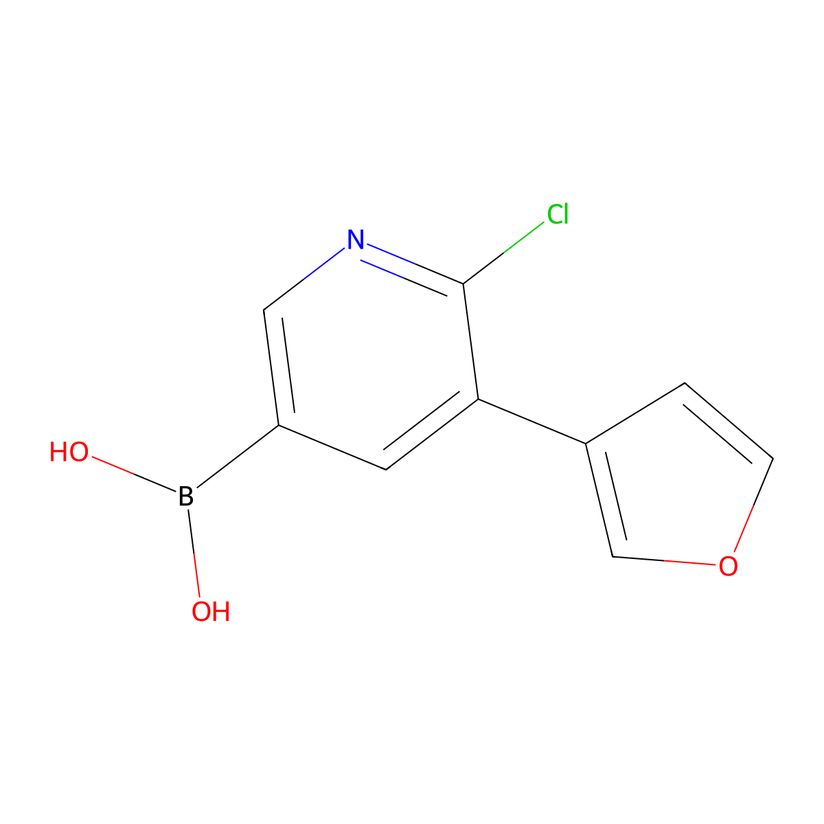 6-Chloro-5-(3-furyl)pyridine-3-boronic acid molecular structure, CAS 2225180-79-8