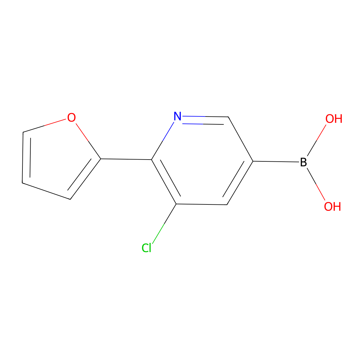 (5-Chloro-6-(furan-2-yl)pyridin-3-yl)boronic acid molecular structure, CAS 2225180-82-3