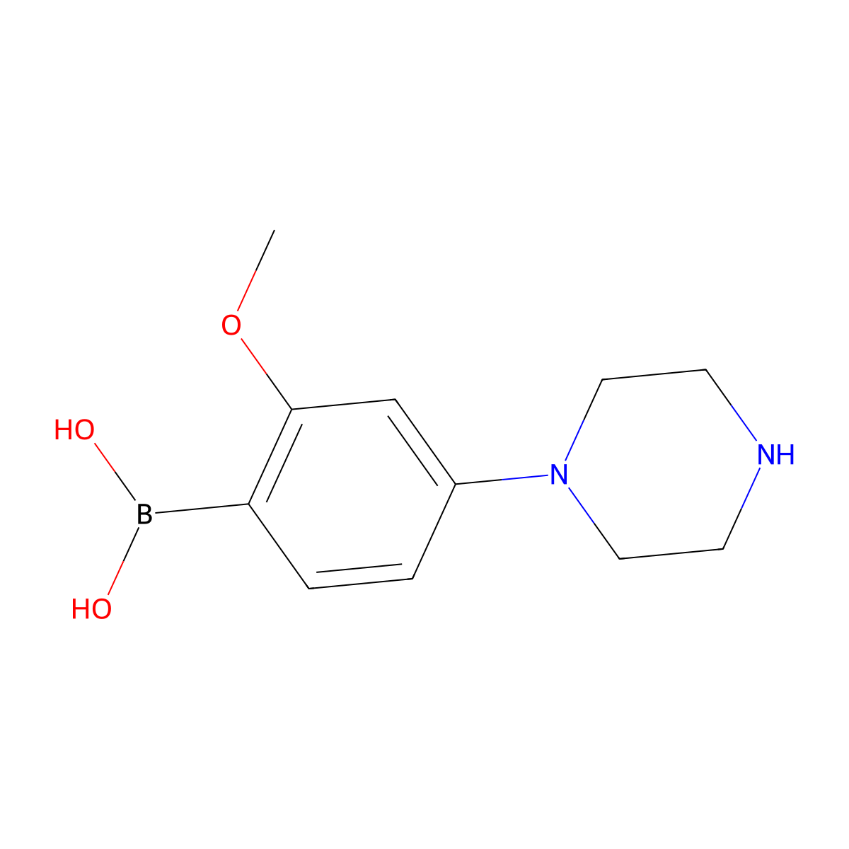 (2-Methoxy-4-(piperazin-1-yl)phenyl)boronic acid molecular structure, CAS 2225180-90-3