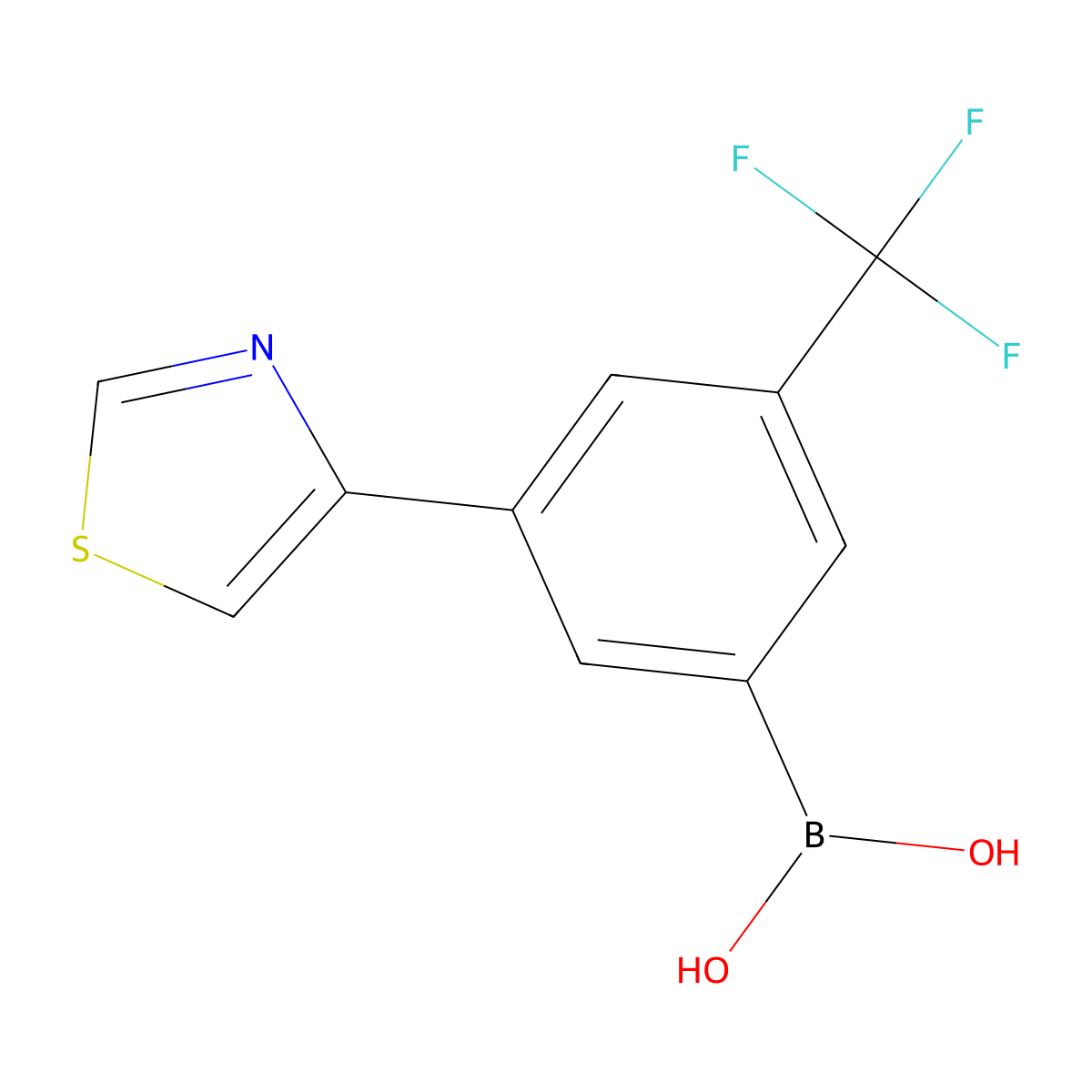 (3-(Thiazol-4-yl)-5-(trifluoromethyl)phenyl)boronic acid molecular structure, CAS 2225181-02-0