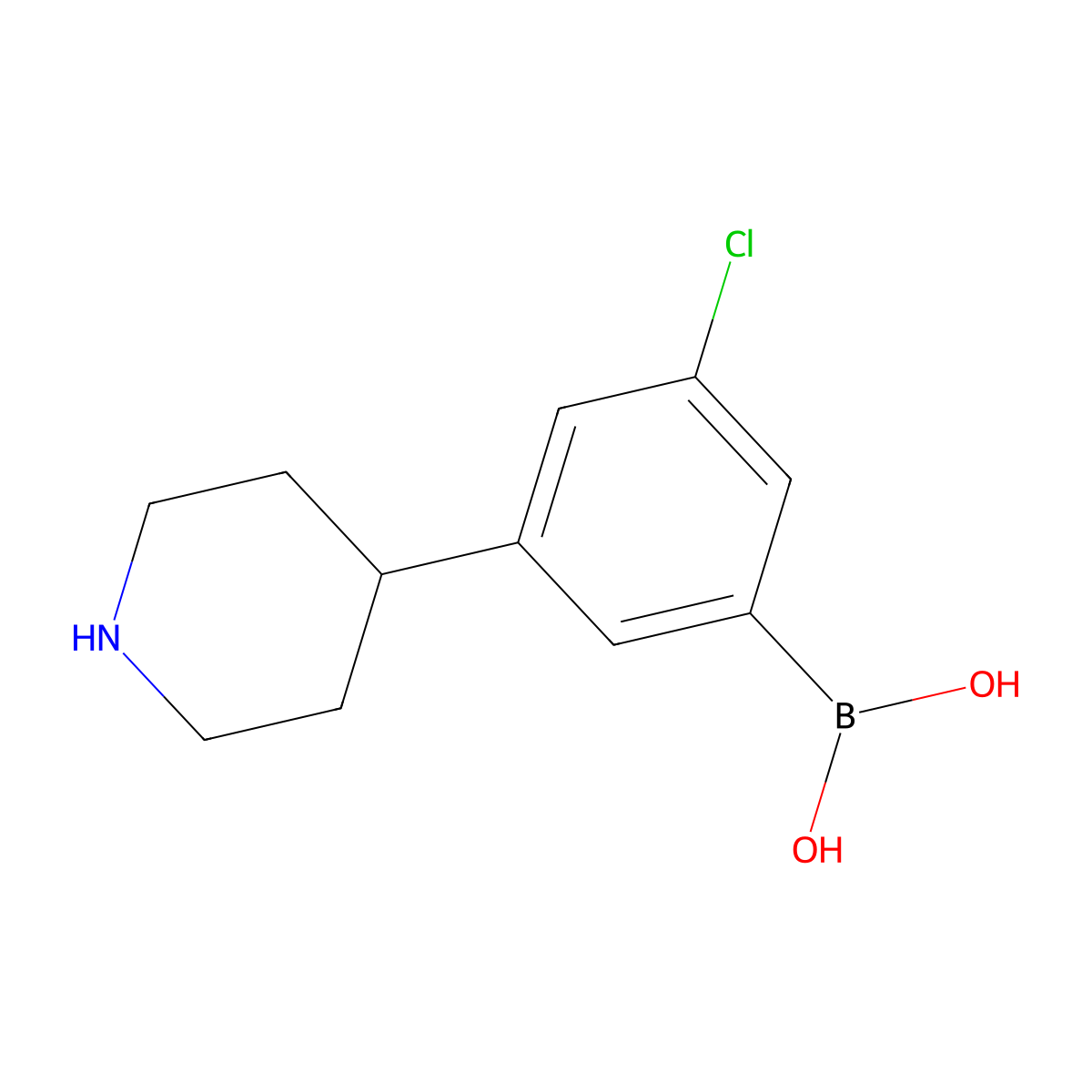 (3-Chloro-5-(piperidin-4-yl)phenyl)boronic acid molecular structure, CAS 2225181-03-1