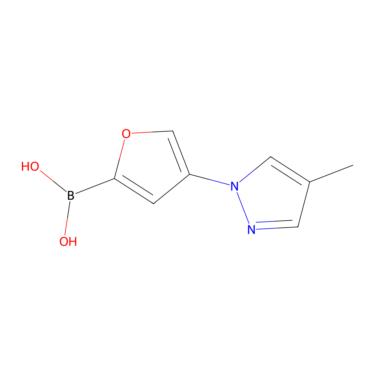 (4-(4-Methyl-1H-pyrazol-1-yl)furan-2-yl)boronic acid molecular structure, CAS 2225181-26-8