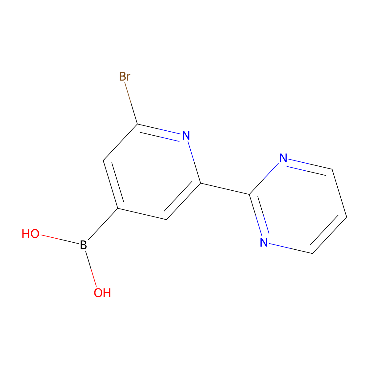 (2-Bromo-6-(pyrimidin-2-yl)pyridin-4-yl)boronic acid molecular structure, CAS 2225181-33-7