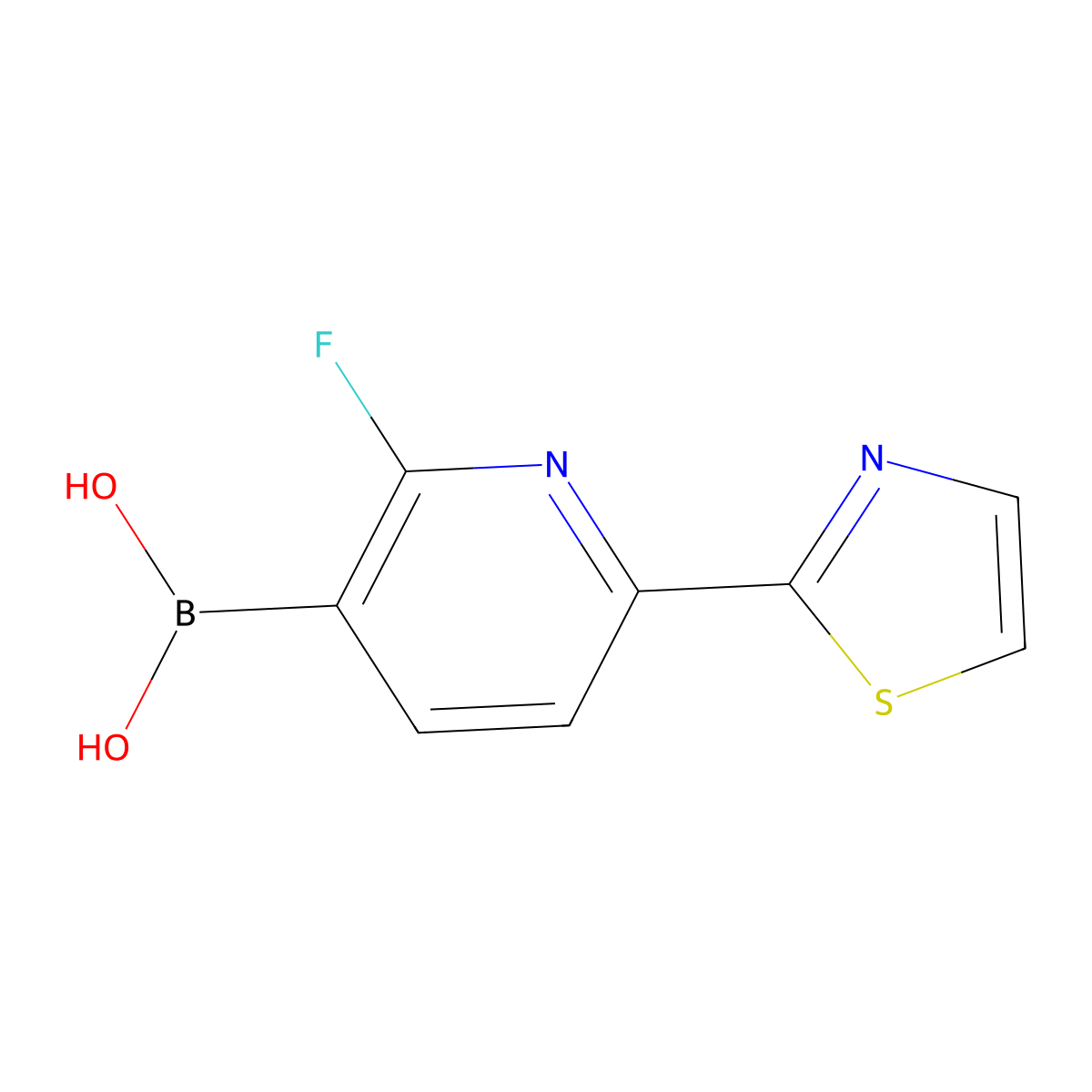 (2-Fluoro-6-(thiazol-2-yl)pyridin-3-yl)boronic acid molecular structure, CAS 2225181-42-8
