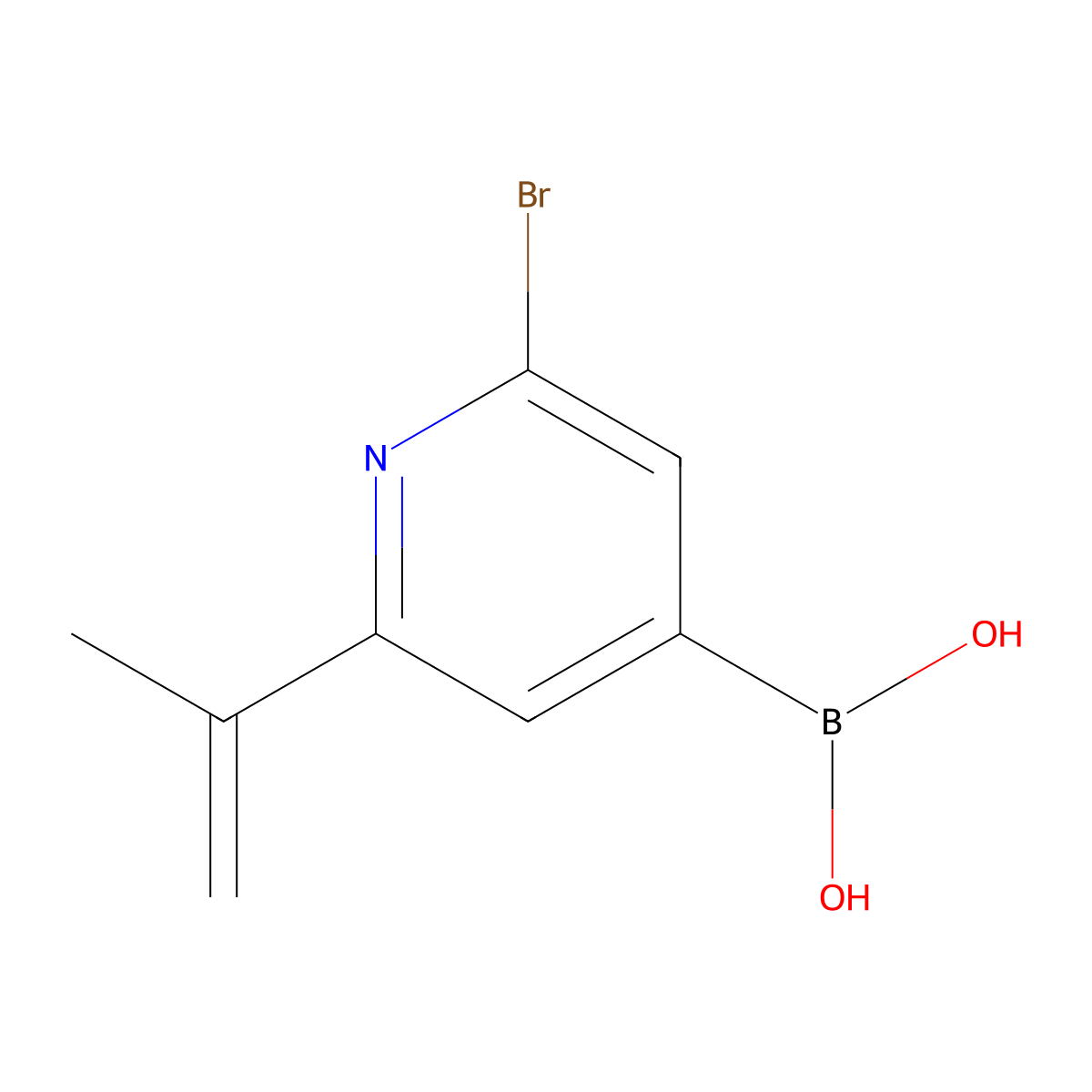 2-Bromo-6-(iso-propenyl)pyridine-4-boronic acid molecular structure, CAS 2225181-45-1