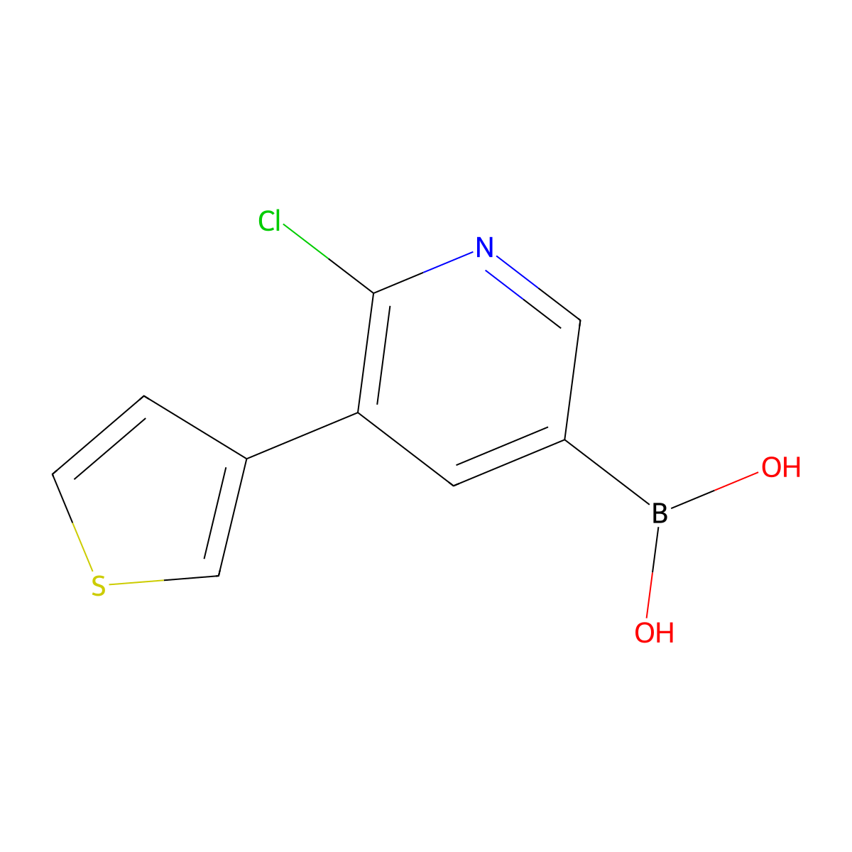 6-Chloro-5-(3-thienyl)pyridine-3-boronic acid molecular structure, CAS 2225181-49-5