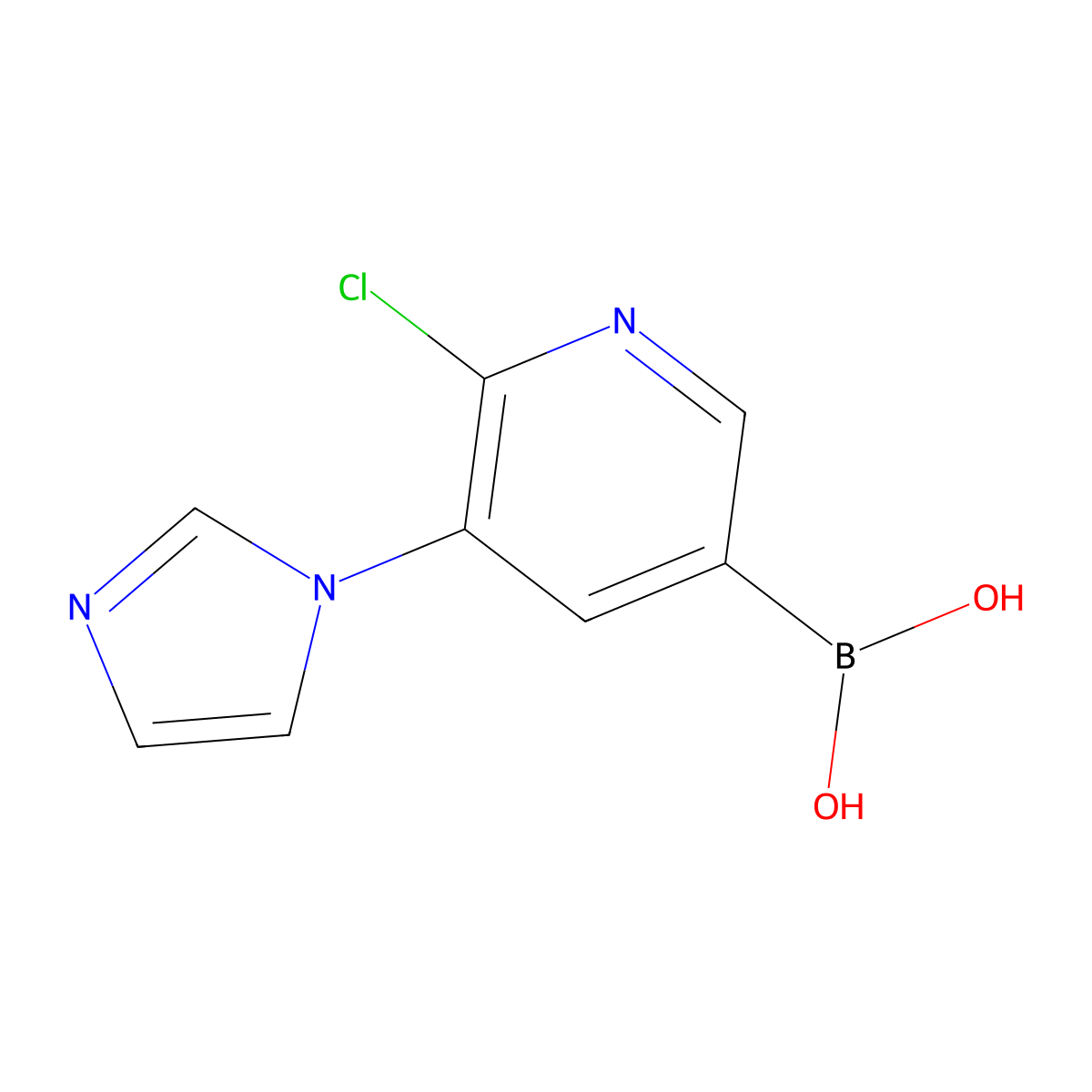 6-Chloro-5-(imidazol-1-yl)pyridine-3-boronic acid molecular structure, CAS 2225181-50-8
