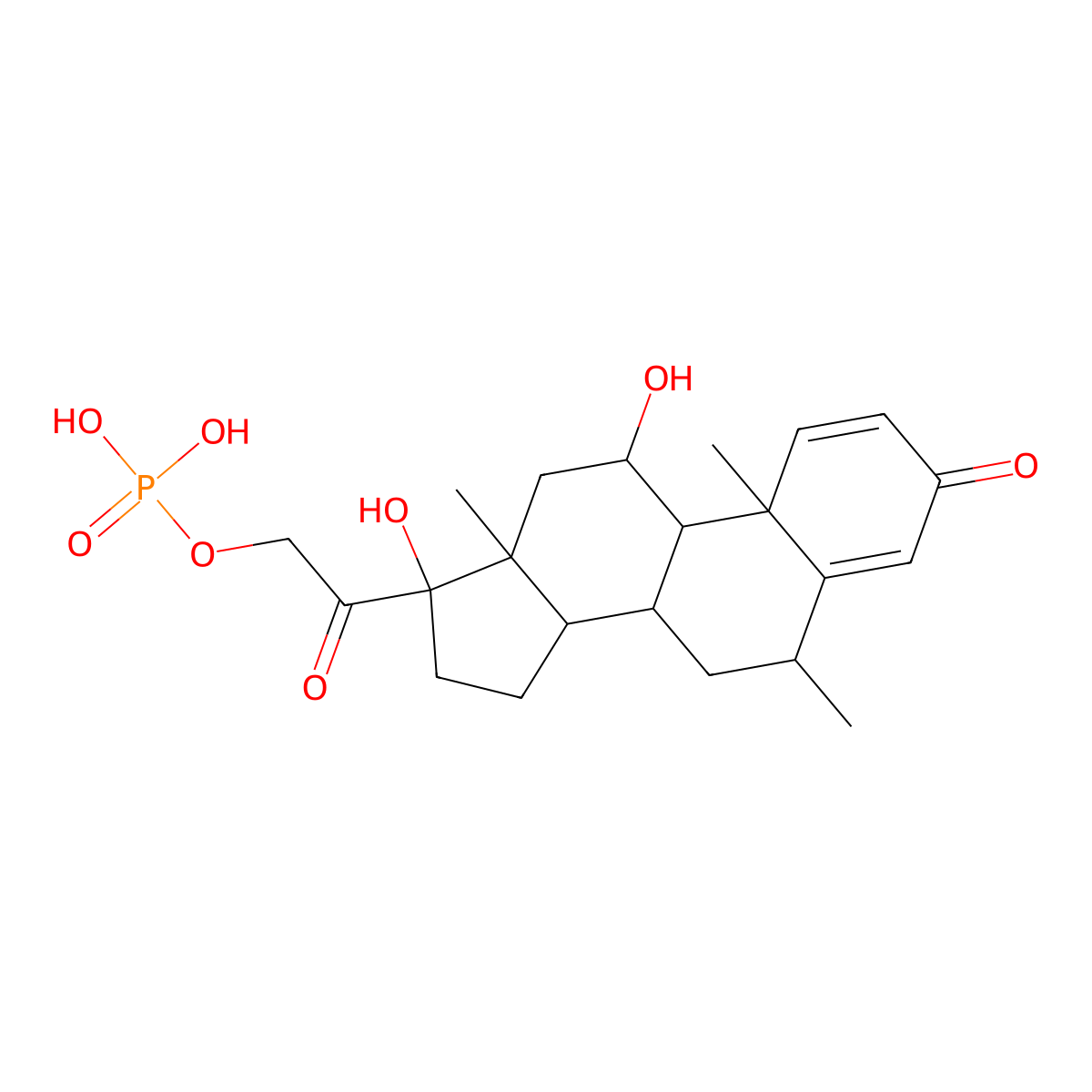 11beta,17,21-Trihydroxy-6alpha-methylpregna-1,4-diene-3,20-dione 21-(dihydrogen phosphate) molecular structure, CAS 22252-38-6