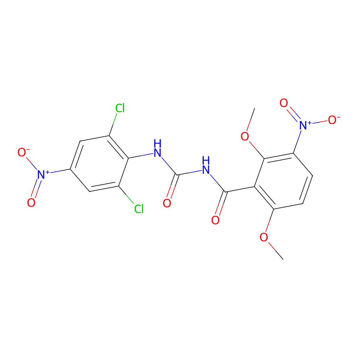 N-[(2,6-dichloro-4-nitrophenyl)carbamoyl]-2,6-dimethoxy-3-nitrobenzamide molecular structure, CAS 222539-90-4