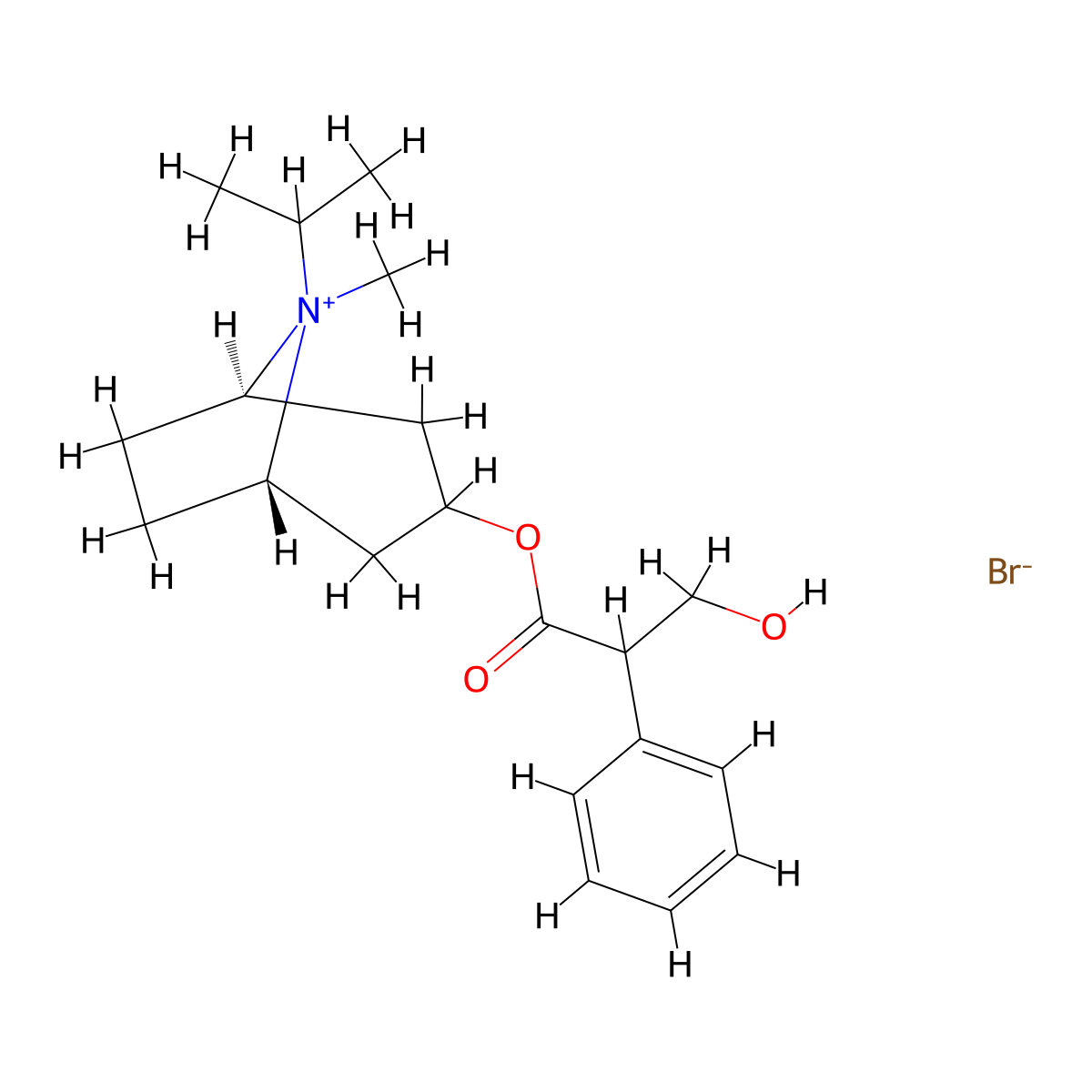 (endo,Anti)-(1)-3-(3-hydroxy-1-oxo-2-phenylpropoxy)-8-isopropyl-8-methyl-8-azoniabicyclo(3.2.1)octane bromide molecular structure, CAS 22254-24-6