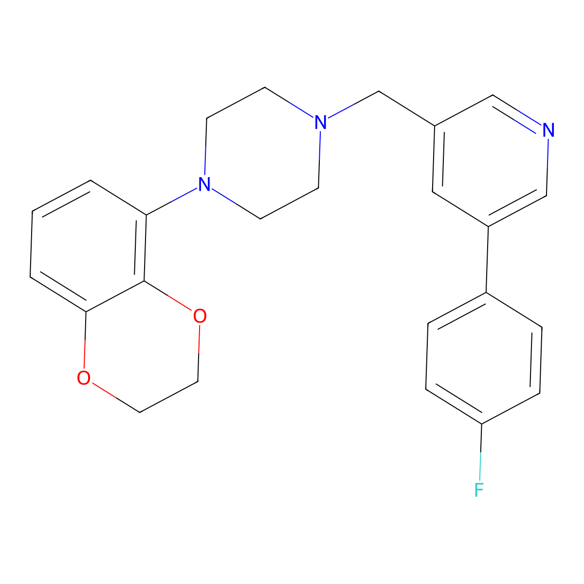1-(2,3-Dihydro-1,4-benzodioxin-5-yl)-4-((5-(4-fluorophenyl)-3-pyridinyl)methyl)piperazine molecular structure, CAS 222551-17-9
