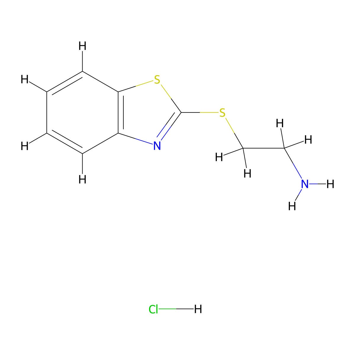 2-(Benzo[d]thiazol-2-ylthio)ethan-1-amine hydrochloride molecular structure, CAS 22258-75-9