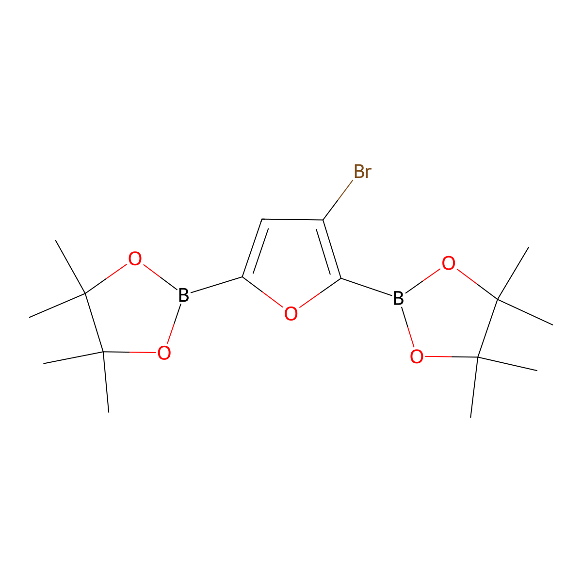 3-Bromofuran-2-5-diboronic acid pinacol ester molecular structure, CAS 2225873-46-9