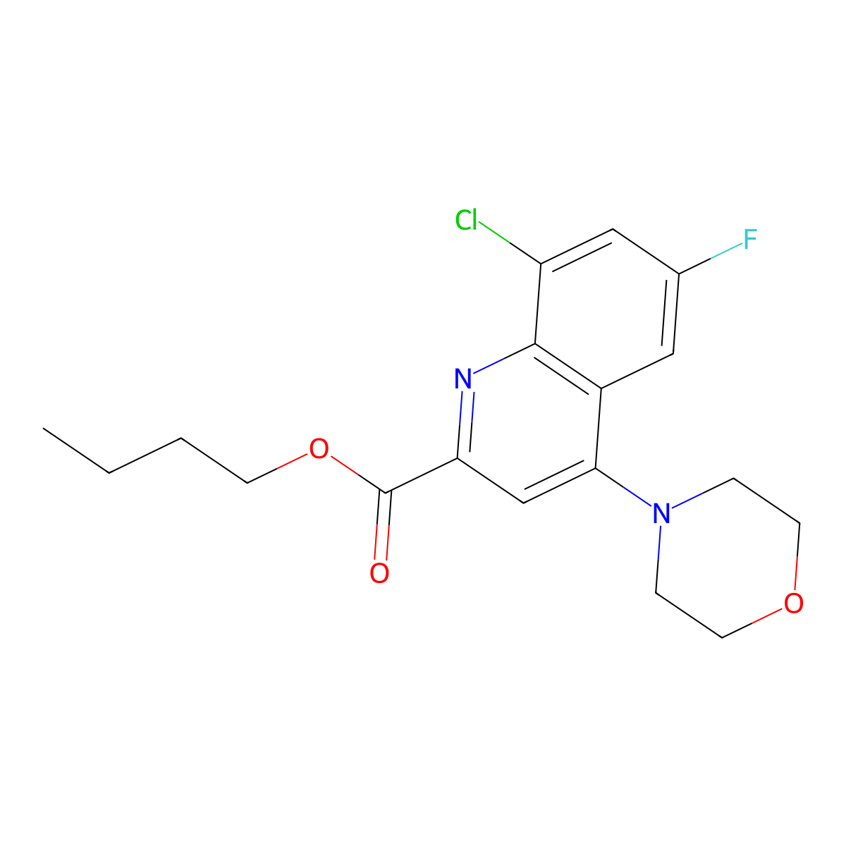 Butyl 8-chloro-6-fluoro-4-morpholinoquinoline-2-carboxylate molecular structure, CAS 2225878-46-4