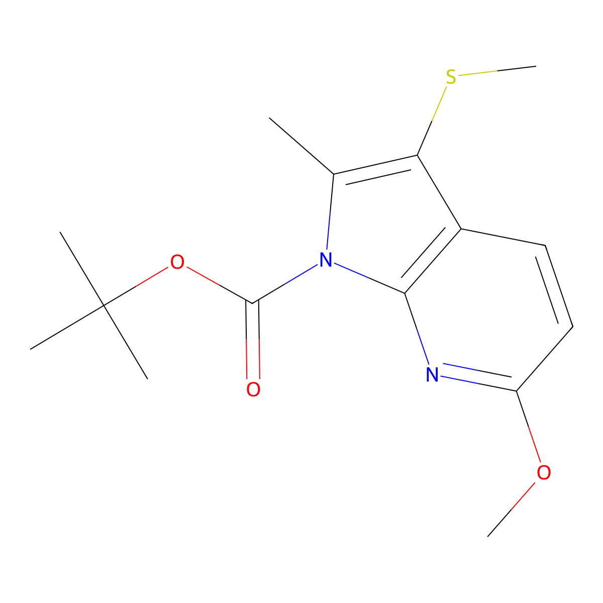 Tert-butyl 6-methoxy-2-methyl-3-(methylthio)-1H-pyrrolo[2,3-B]pyridine-1-carboxylate molecular structure, CAS 2225878-47-5