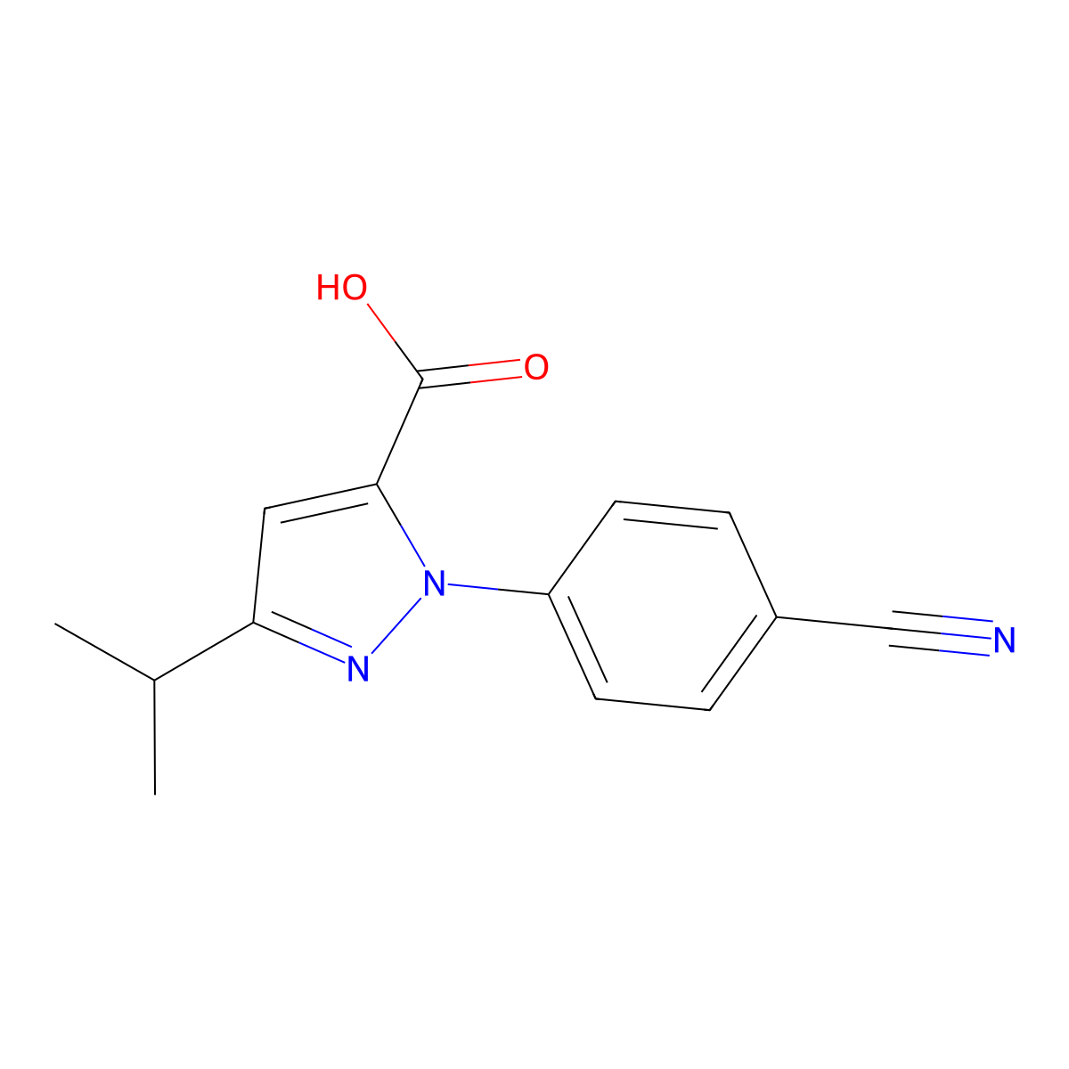 1-(4-Cyanophenyl)-3-isopropyl-1H-pyrazole-5-carboxylic acid molecular structure, CAS 2225878-50-0