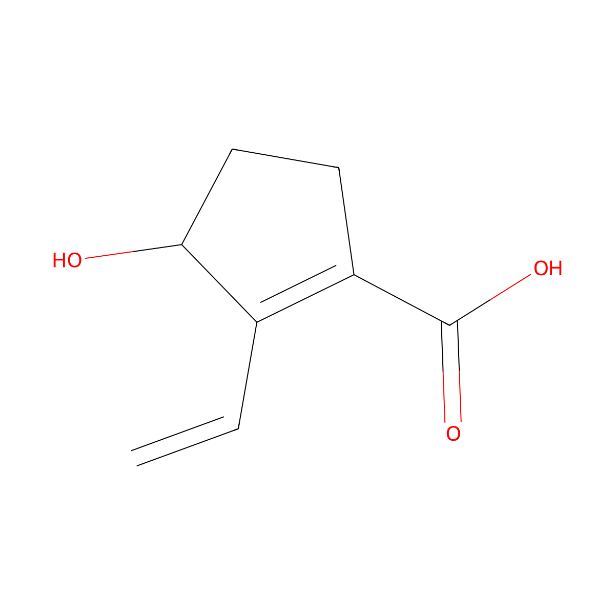 3-Hydroxy-2-vinylcyclopent-1-ene-1-carboxylic acid molecular structure, CAS 2225878-55-5