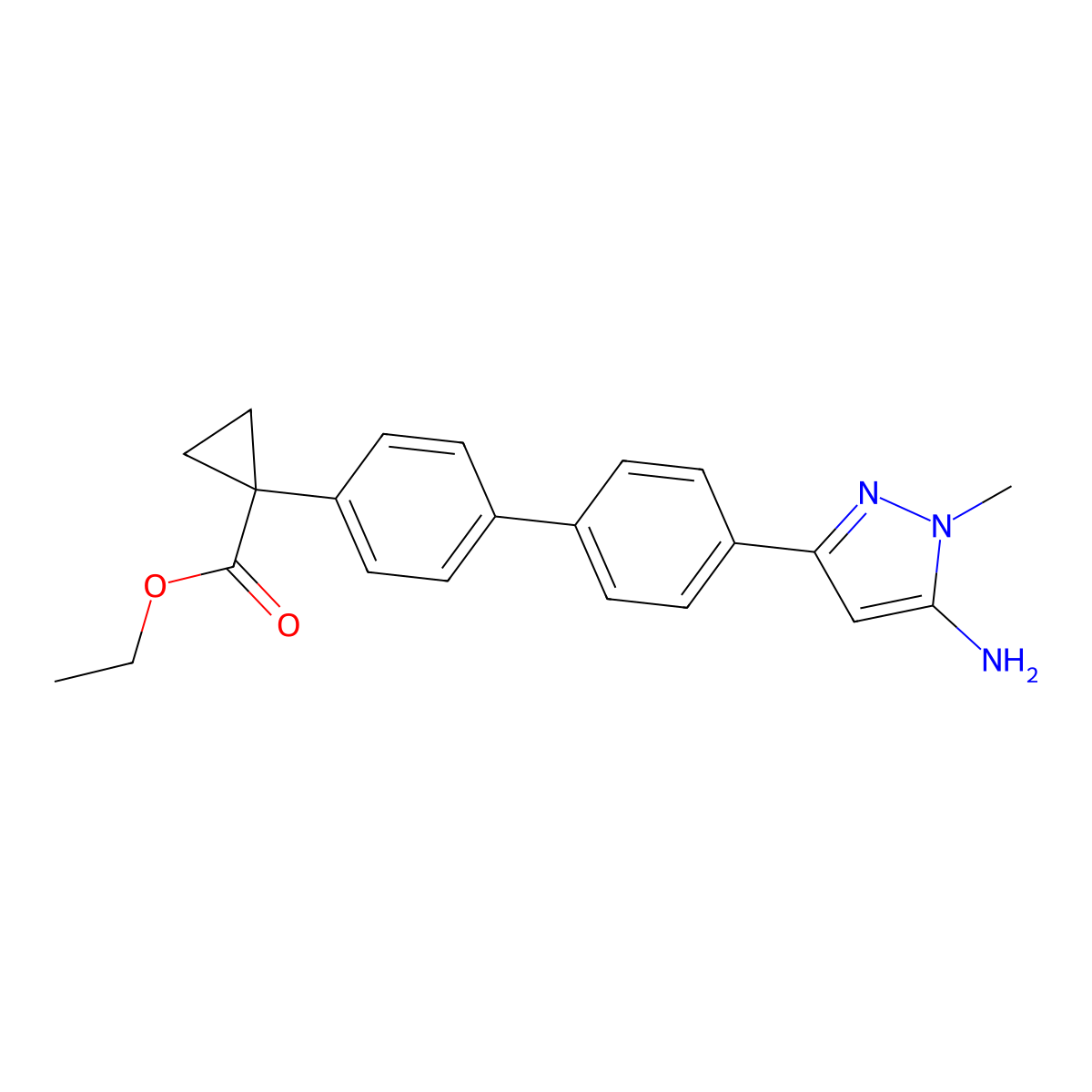 Ethyl 1-(4'-(5-amino-1-methyl-1H-pyrazol-3-YL)-[1,1'-biphenyl]-4-YL)cyclopropane-1-carboxylate molecular structure, CAS 2225878-57-7