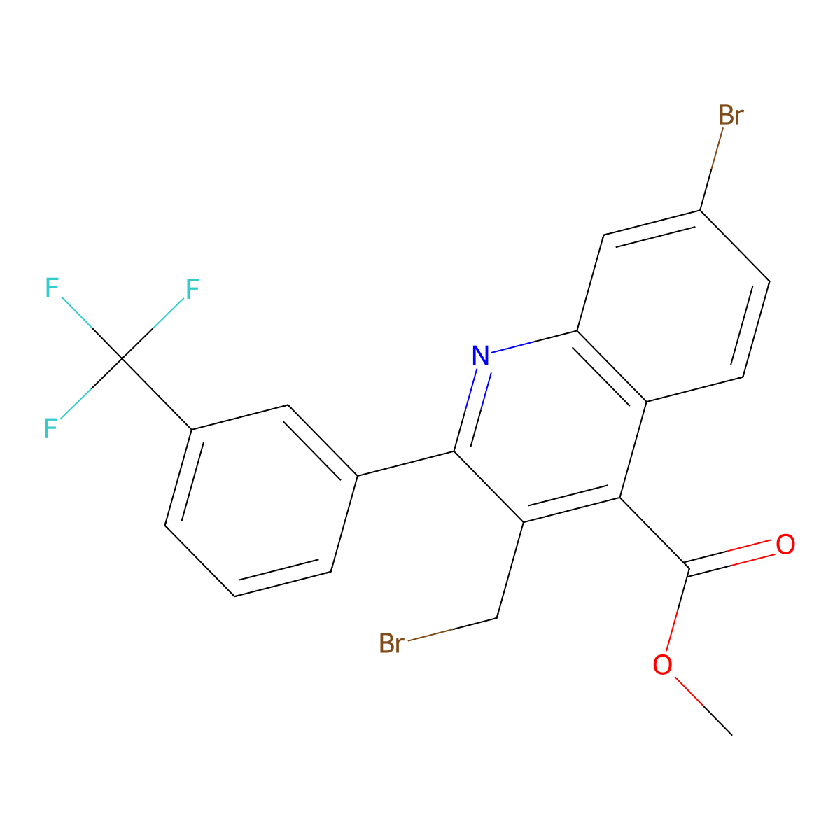 Methyl 7-bromo-3-(bromomethyl)-2-(3-(trifluoromethyl)phenyl)quinoline-4-carboxylate molecular structure, CAS 2225878-62-4