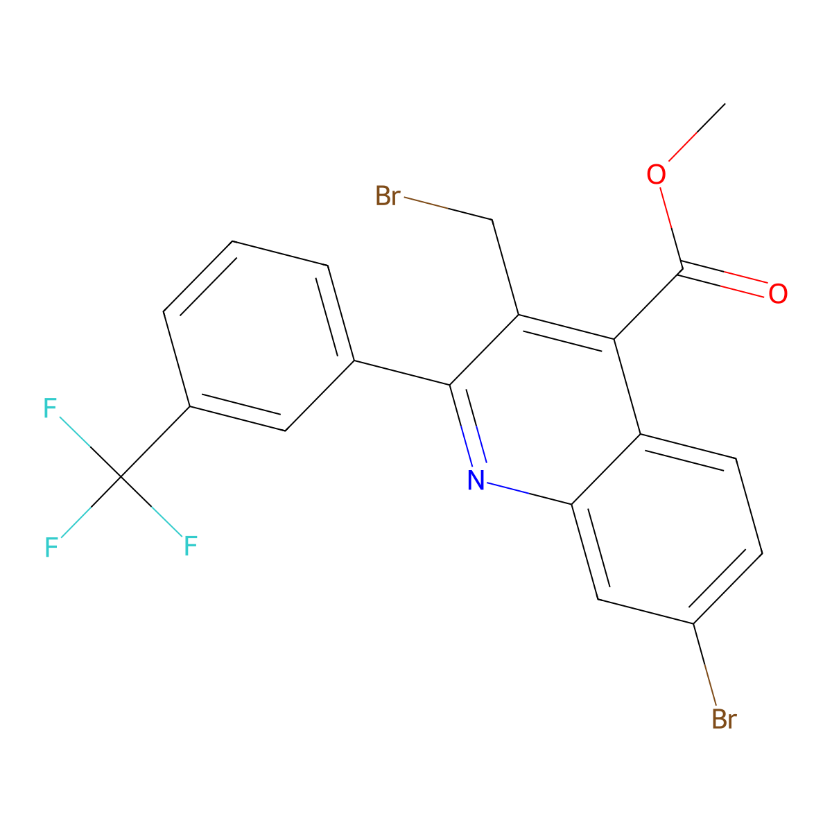 Methyl 7-bromo-3-(bromomethyl)-2-(3-(trifluoromethyl)phenyl)quinoline-4-carboxylate molecular structure, CAS 2225878-62-4