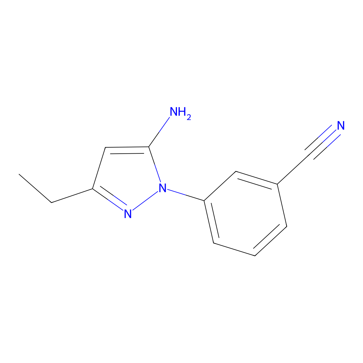 3-(5-amino-3-ethyl-1H-pyrazol-1-yl)benzonitrile molecular structure, CAS 2225878-64-6