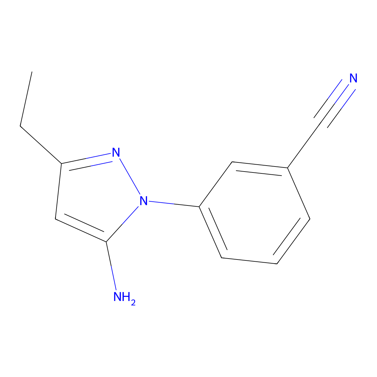 3-(5-amino-3-ethyl-1H-pyrazol-1-yl)benzonitrile molecular structure, CAS 2225878-64-6