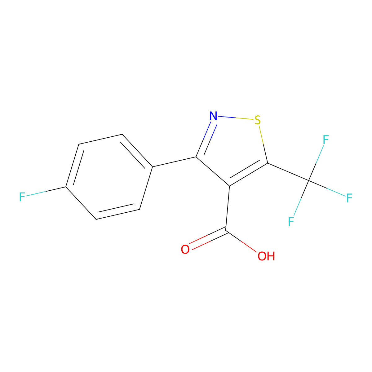 3-(4-Fluorophenyl)-5-(trifluoromethyl)isothiazole-4-carboxylic acid molecular structure, CAS 2225878-68-0