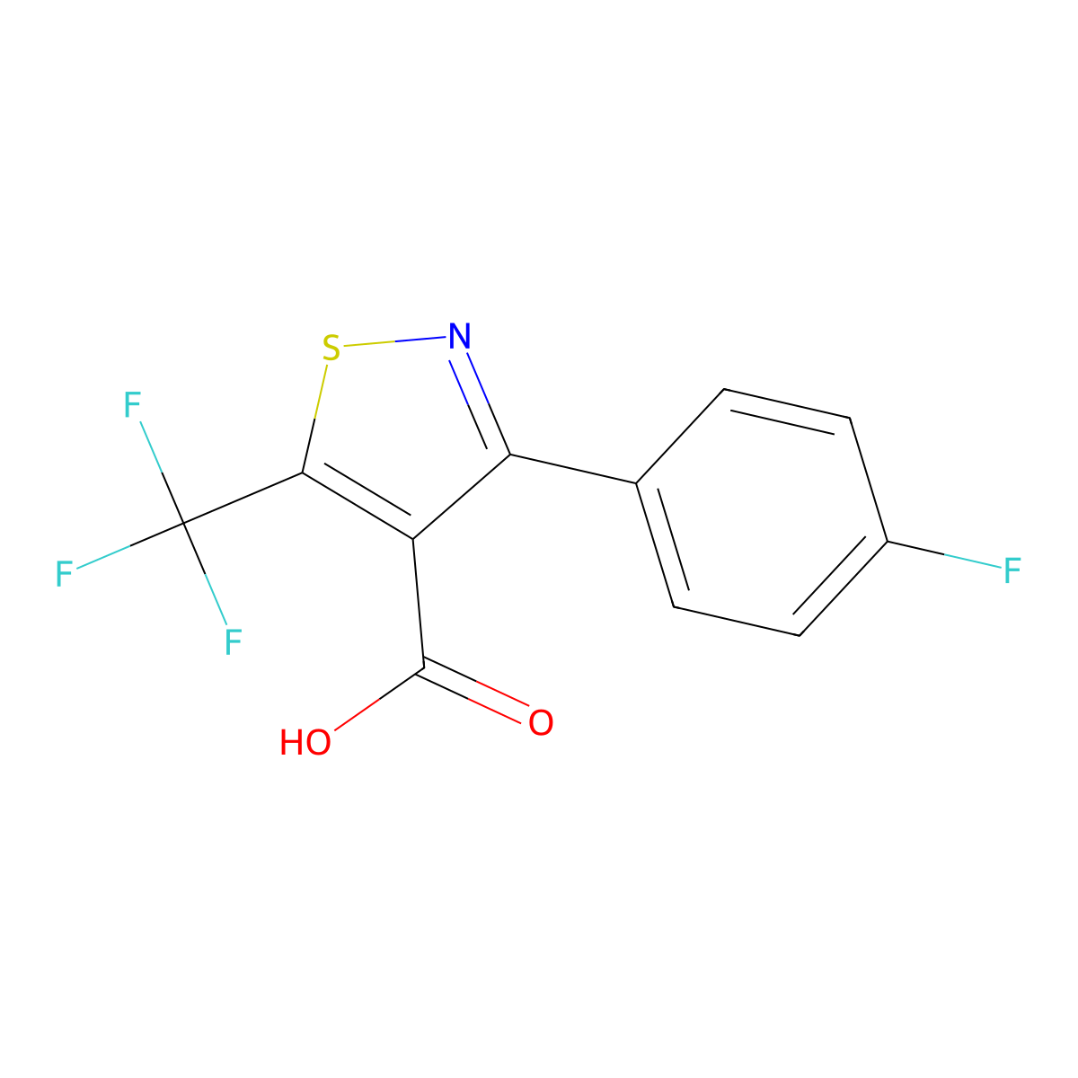3-(4-Fluorophenyl)-5-(trifluoromethyl)isothiazole-4-carboxylic acid molecular structure, CAS 2225878-68-0