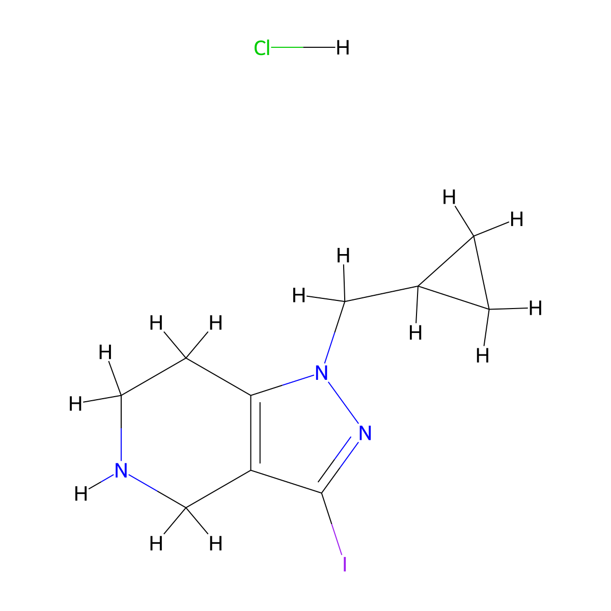 1-(Cyclopropylmethyl)-3-iodo-4,5,6,7-tetrahydro-1H-pyrazolo[4,3-C]pyridine hcl molecular structure, CAS 2225878-82-8