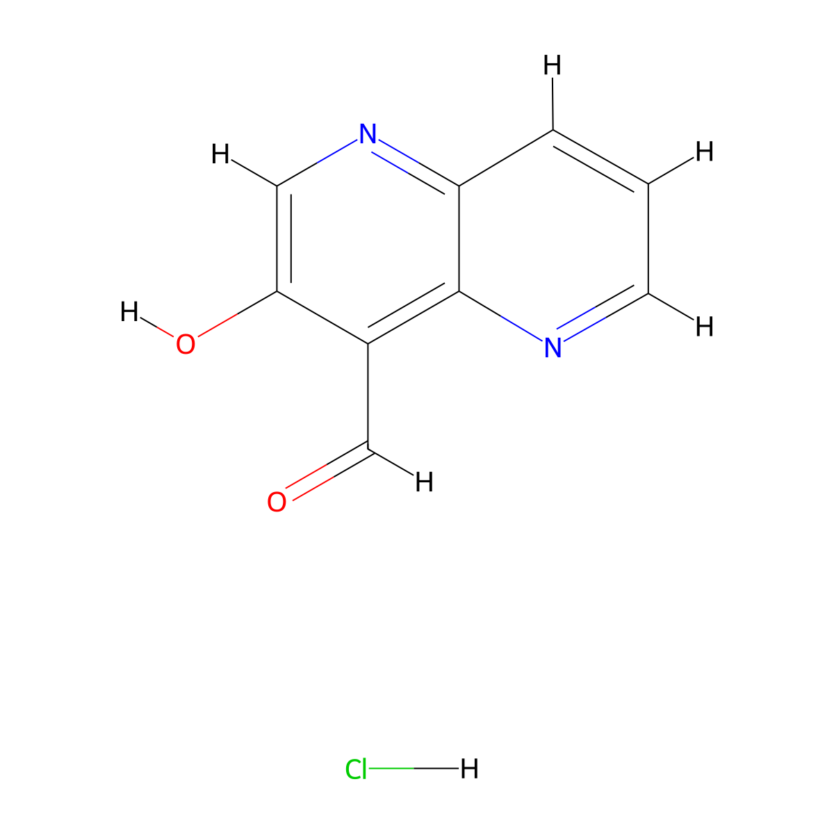 3-Hydroxy-1,5-naphthyridine-4-carbaldehyde hcl molecular structure, CAS 2225878-89-5