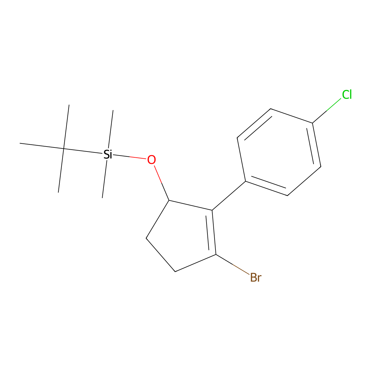 ((3-Bromo-2-(4-chlorophenyl)cyclopent-2-EN-1-YL)oxy)(tert-butyl)dimethylsilane molecular structure, CAS 2225878-93-1